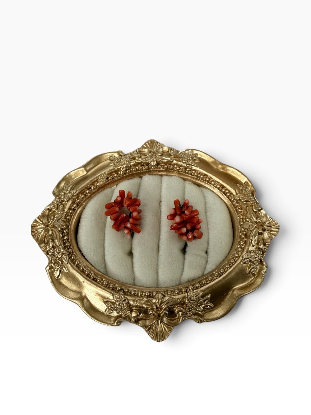 Vintage red coral branch screw back earrings 1950s